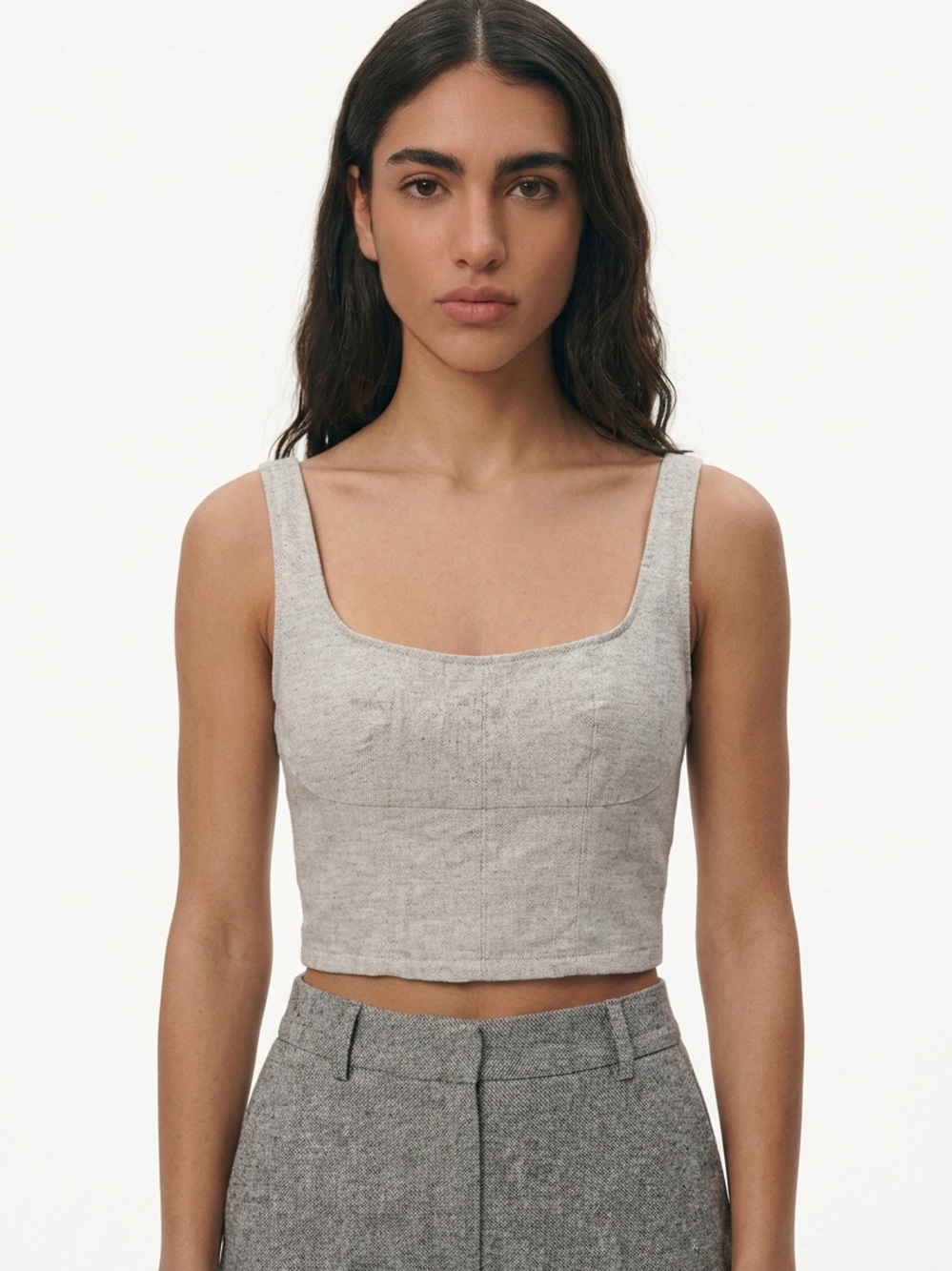 Banana Republic Light Gray Linen-Blend Crop Tank